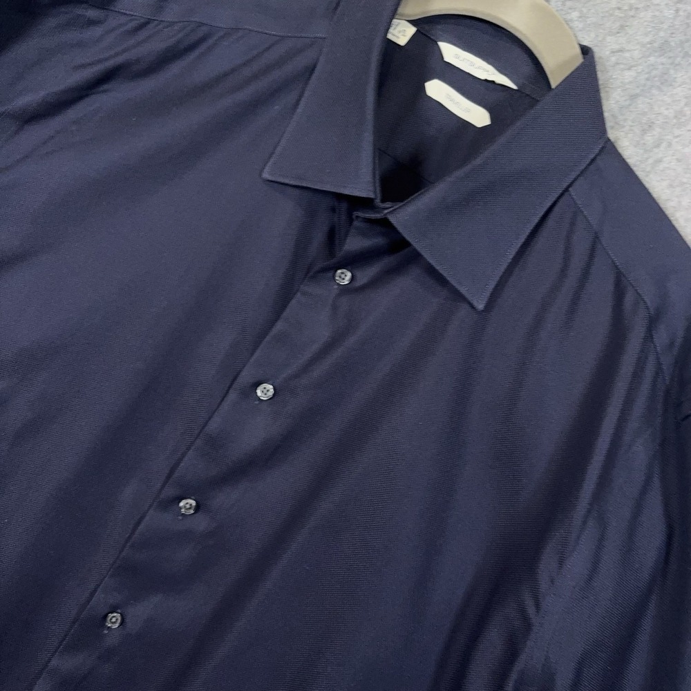 Suitsupply Traveller Slim Fit Shirt Mens XXL (17 3/4) Navy Lyocell Lightweight